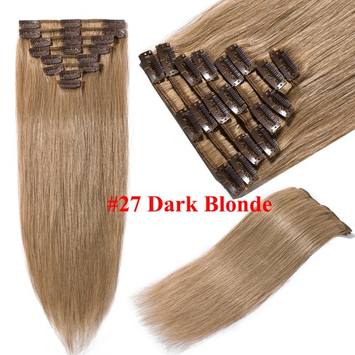 100% Natural 8pcs Clip In Real Remy Human Hair Extensions Full Head Brown Blonde - Picture 20 of 25
