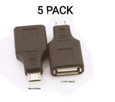 Pack of 5 USB 2.0 A/Female to Micro B/Male Adapter Converter Connector