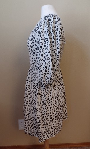 Billabong Square Neck Puff 3/4 Sleeves Mini Dress Women's Size M Leopard Print - Picture 3 of 14