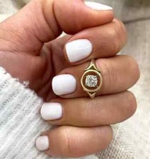 Round Cut 1 Ct Simulated Diamond Women Solitary Ring 14K Yellow Gold Over Silver