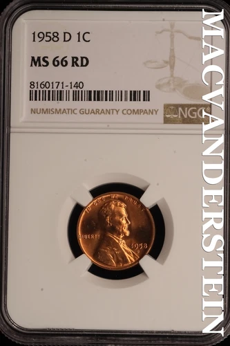 1958-D Lincoln Wheat Cent - NGC MS 66 RD - Brilliant Uncirculated  #SLE51
