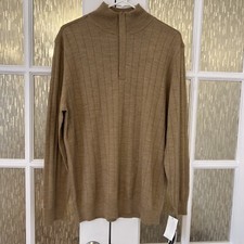New Claiborne Merino Wool Acrylic Blend Long Sweater 1/4 Zip Beige Size M