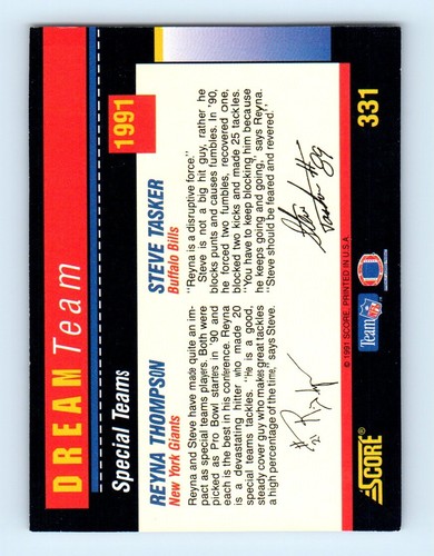 1991 Score Steve Tasker/Reyna Thompson Buffalo Bills/New York Giants #331 - Picture 2 of 2