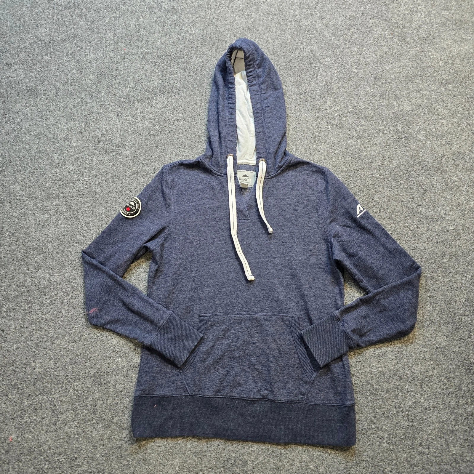 Roots Sweater Womens Size Medium Blue Hoodie Pullover V Neck Casual Outdoors