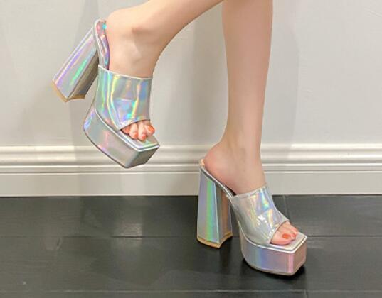 PANTOFOLA D’ORO Scarpe donna moda tacco a blocco tinta unita slipers semplici versatili tacco alto