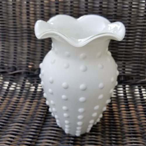 Clear with Milk Glass Overlay Fenton for FTD Vase White Hobnail Scallop Edge - Picture 8 of 9