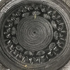 Ashtray Plate Handmade in Italy Black Ceramic Fan Motif 10" diameter Vtg