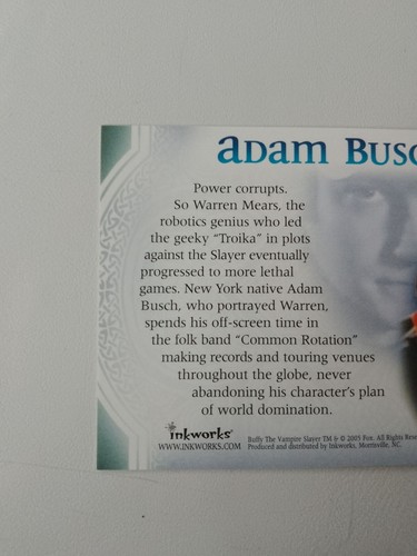 Adam Busch Warren Inkworks Buffy Men of Sunnydale 2005 Authentic Autograph A8 - Picture 6 of 6