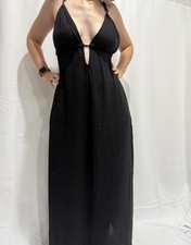 Blanca Black Cotton Sleeveless Maxi Dress M-L | Adjustable Straps, Made inTurkey
