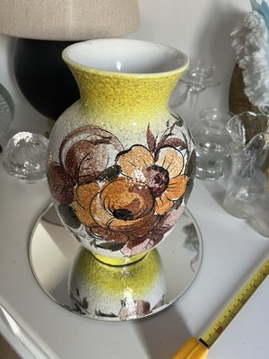 Vintage MCM Italienische Keramik Vase Bitossi für Rosenthal? Zitronenbraun Creme*