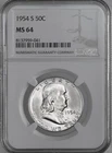 1954-S  50C FRANKLIN SILVER HALF DOLLAR  NGC MS64  #8137959-041 "TONING REVERSE"