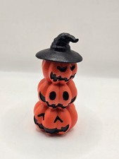 Triple Stacked Jack-O-Lantern Figurine Witch Hat Halloween Decor Resin