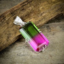 Bi-Color Tourmaline Gemstone 925 Sterling Silver Jewelry Pendant 1.77