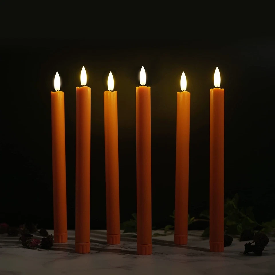Velas cónicas naranja sin llama con control remoto - Candelabros LED de 10 pulgadas parpadeantes... Foto 3 de 4