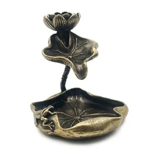 Pure Brass Lotus Leaf Backflow Incense Burner Decorative Collectible Sculptures