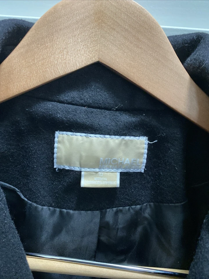 Michael Kors Women's Size 10 Wool Mid Length Coat Black Lined Button Up Designer - Image 2 of 3