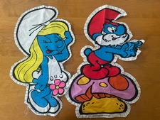 Two Vintage Smurf Cut & Sew Pillow - Smurfette - Papa Smurf