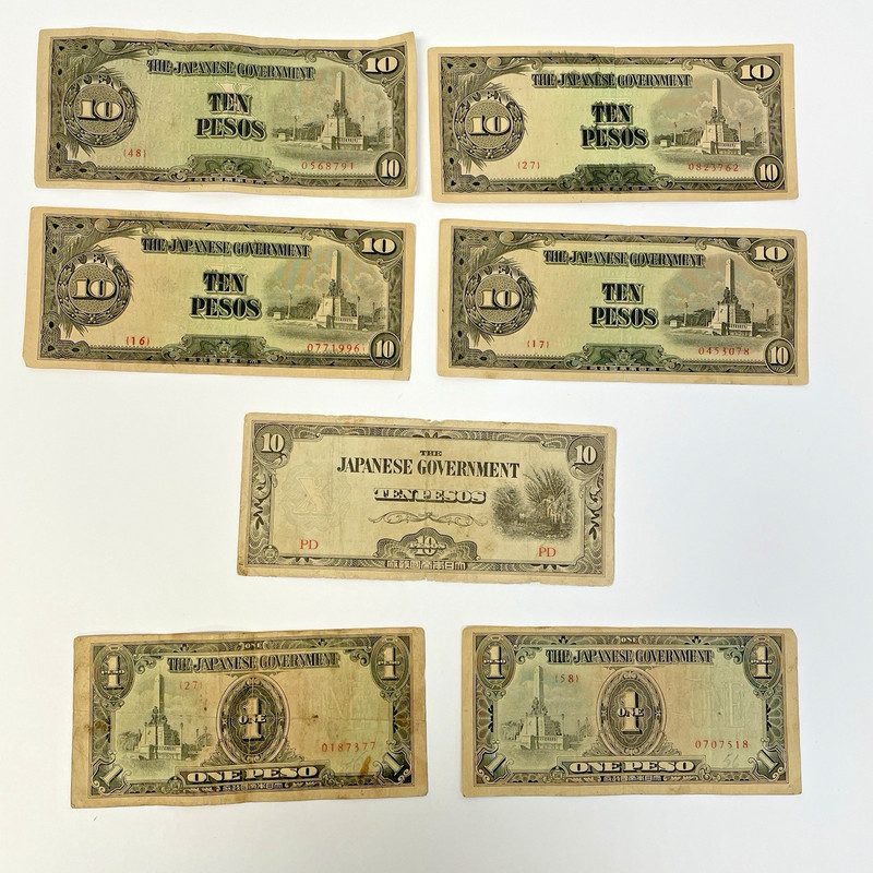 1942 The Japanese Government WWII 10 & 1 PESOS Occupied Philippines LOT