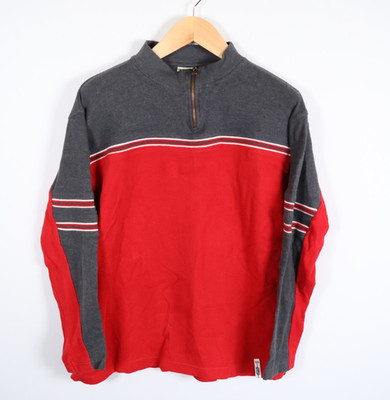 VTG Y2K Sweater Men's Large Red Gray 1/4 Zip Pullover OTB Skater 100% Cotton
