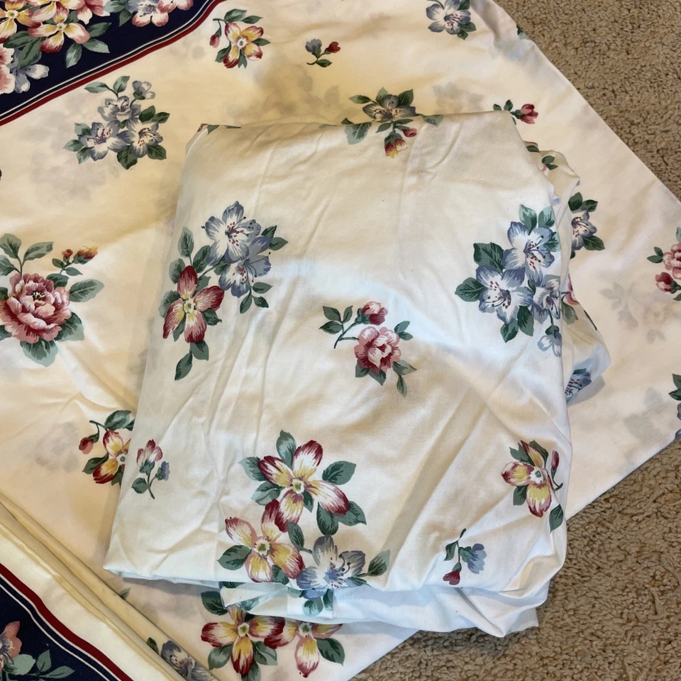 Винтажный WestPoint Stevens цветочный двойной простыни комплект плоский, резинке, наволочка многоцветный - Изображение 3 из 4