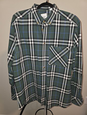 Burberry Men's XL Green Blue Black  White Plaid Long Sleeve Button-Down Shirt