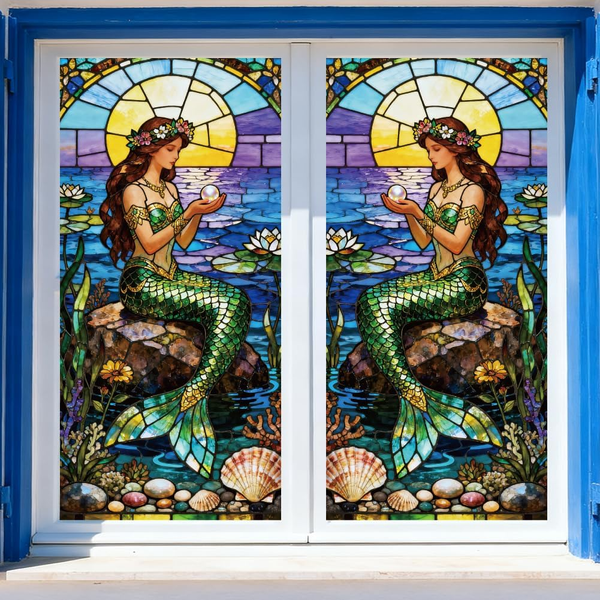 Fensterbilder Doppelseitig Meerjungfrauen Und Korallen Fensterdeko Wiederverwend-image