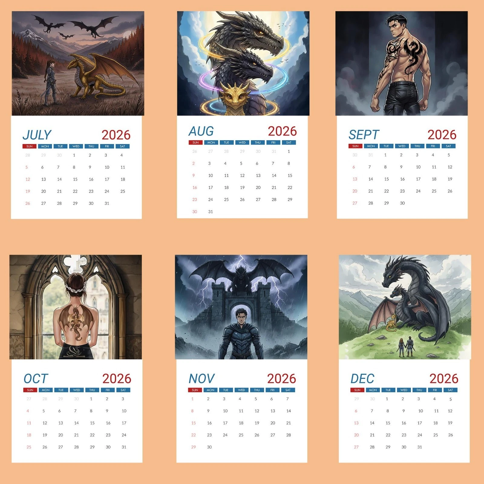 2026 Basgiath War College Calendar, Fourth Wing Inspired Romantasy Art