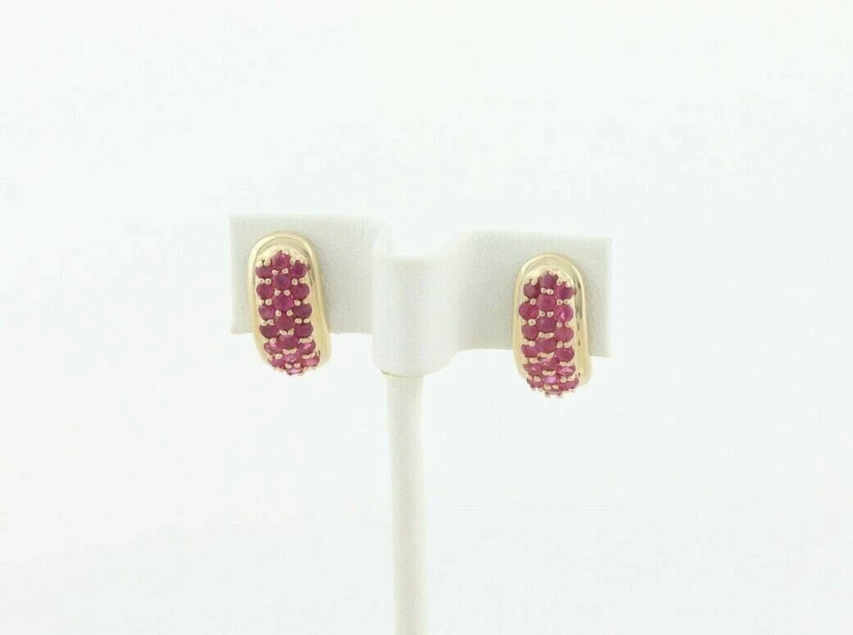 Natural Red Ruby Earrings Half Hoop Earrings in 14k Yellow Gold m582 - Image 4 of 4