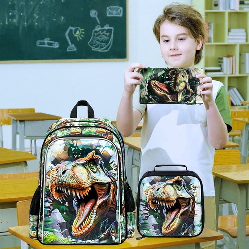 Dinosaurio Set De Mochilas Escolares Con Lapicero y Lonchera Para Niños 3-6 Años - Picture 2 of 7