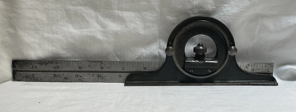 LUFKIN RULE CO COMBINATION SQUARE #4 PROTRACTOR HEAD W/ 12” RULE MACHINIST USA - Image 2 of 4