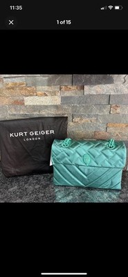 Kurt Geiger Turquoise Quilted Metallic Shoulder Bag Chain Strap w/ Dust Bag