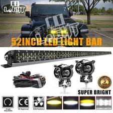 Roof 52" LED Light Bar+2x 3'' OWL Work Pods+Wire Kits For Jeep Wrangler JK TJ CJ