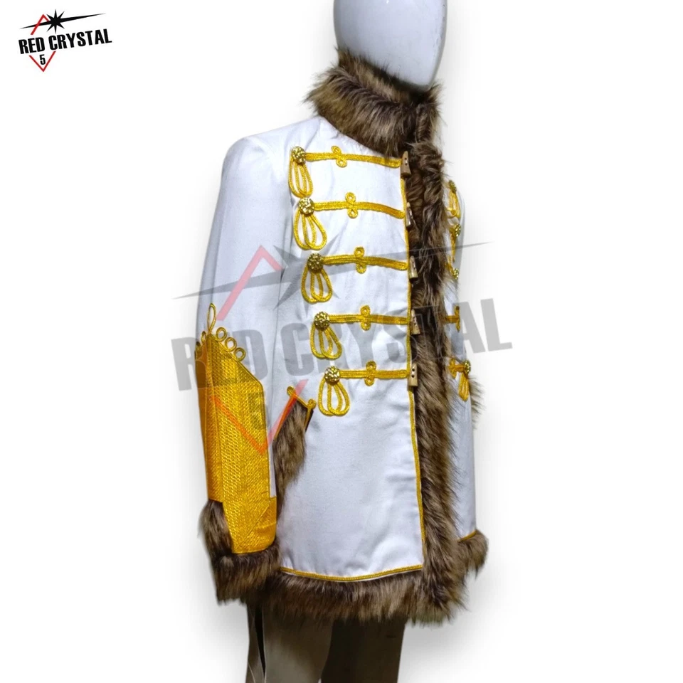 White Hussar Pelisse Jacket – Fur Trim Military Dolman – Jimi Hendrix Style - Image 4 of 4