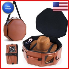TIFFYONEK Vegan Leather Cowboy Hat Box, Large Octagonal, Brown