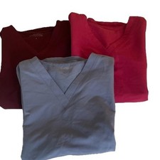 Mandala Scrub Tops Set of 3 Womens Small V-Neck Equa-Tek Burgundy Red Blue