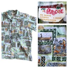 60s 70s VTG Barefoot In Paradise Hawaiian Shirt Island Novelty Polynesian Tiki