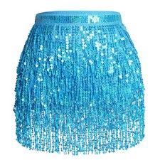 Women's Blue Belly Dance Sequin Tassel Hip Scarf Wrap Dance Costume Size 12