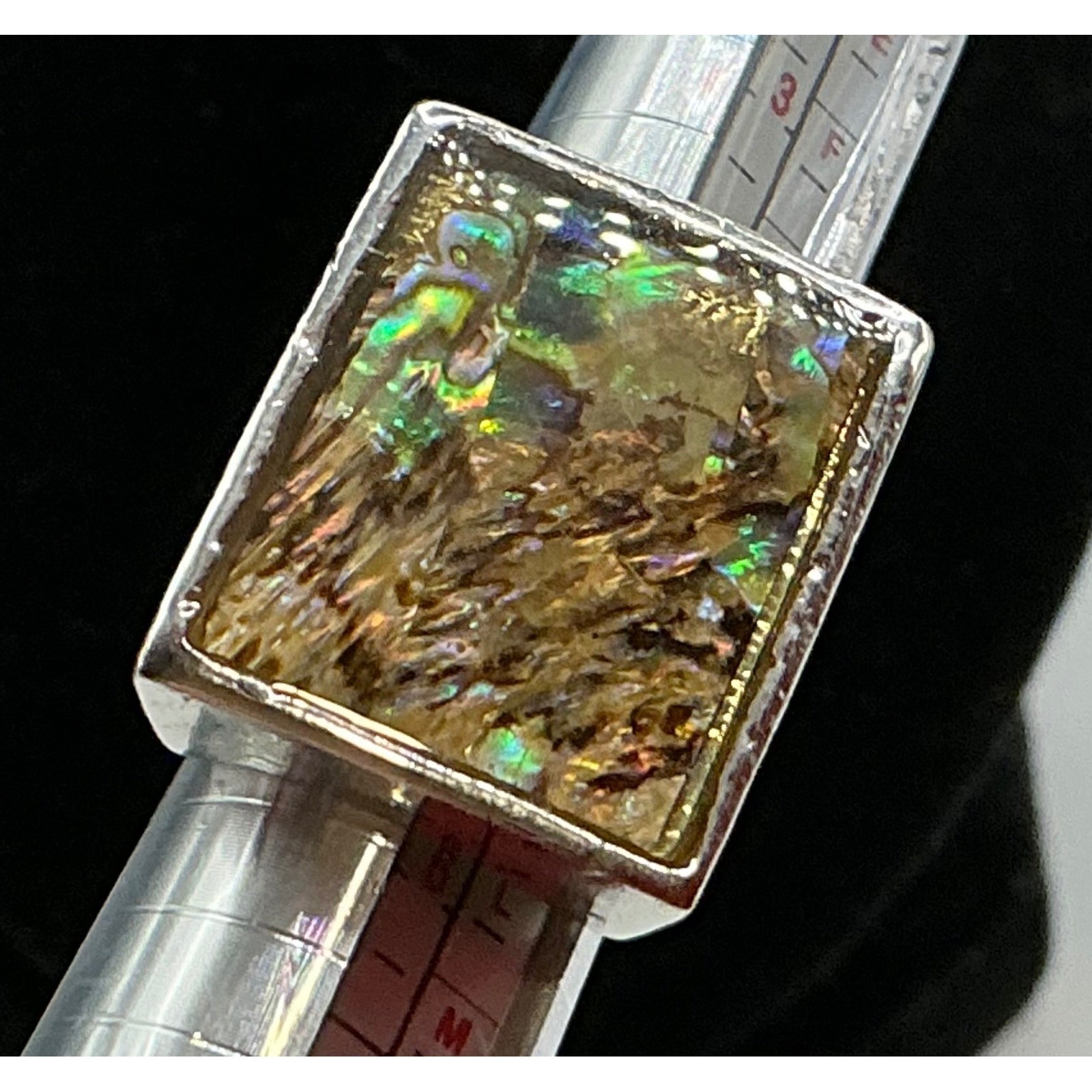 Size 6.5 Rectangular Abalone Shell Ring Silver To… - image 2