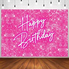InMemory Shiny Hot Pink Happy Birthday Backdrop Banner for Girls Women 5x3ft
