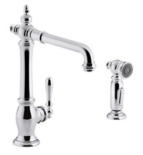 Kohler K-99265-CP Artifacts Single Hole Kitchen Faucet with Side Spray, Chrome