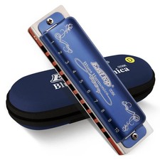East Top Blues Harmonica, 10-Hole Harmonica, D Key, 20 Tones, Brass Cover, Canv