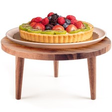 Acacia Wooden Round Footed Serving Board - Pedestal Riser Cake Stand with Rem...