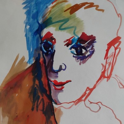 Kühnes Portrait Mann Gemälde FK Owen helle Kunst Figur Gesicht Kabarett Zirkus