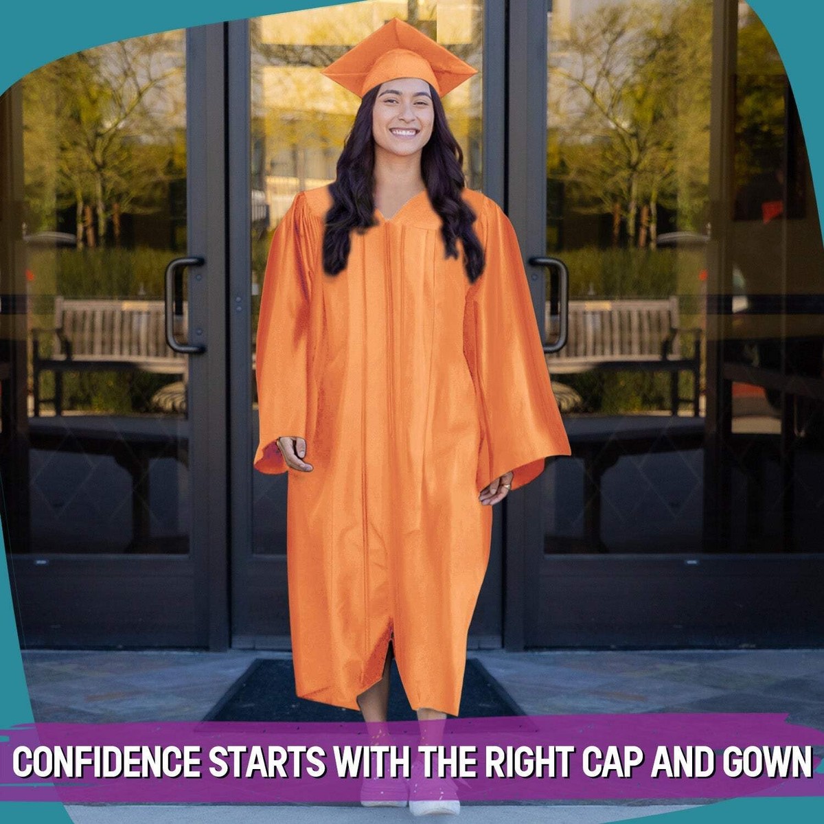 Endea Graduation Shiny Orange Graduation Gown Cap