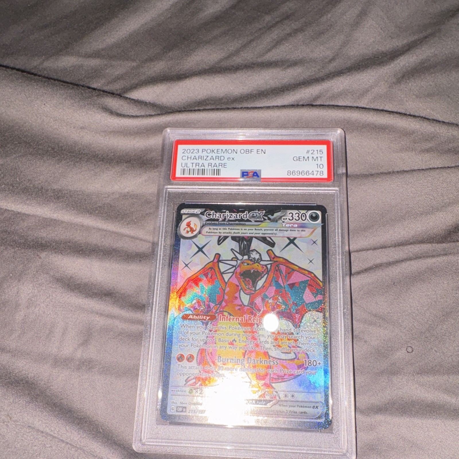 Pokemon 2023 Obsidian Flames Charizard ex 215/197 Ultra Rare Holo PSA 10 view 4