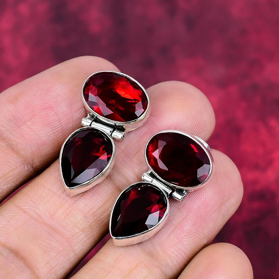 Garnet Balancing Gemstones Handmade 925 Sterling Silver Jewelry Earring - Image 2 of 4