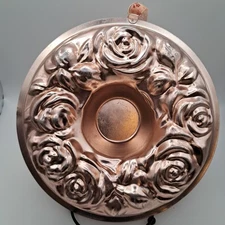 Vtg 1963 Rose Gold 9" Copper Jello Mold Cake Pan Roses Great for all Occasions