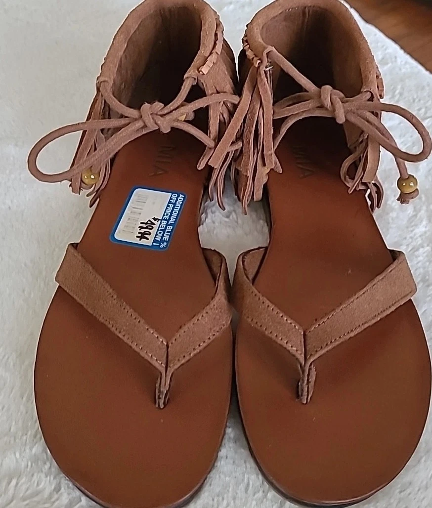 NEW BALANCE MIA Sandali Nativi Pelle Marrone Frange Donna Tg 8 Festival Boho Estate