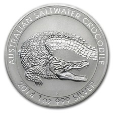 2014 Australia Saltwater Crocodile 1 Oz. .999 Silver Coin W/ Capsule Bu