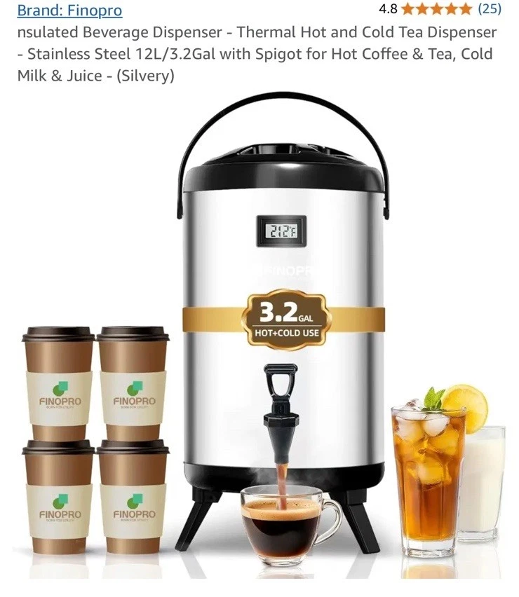 Insulated Beverage Dispenser-75 Cup Hot&Cold water Urn for Catering-Stainless...